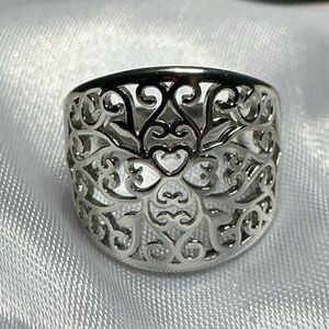 🪷Boho Silver Filigree Wide Band Ring